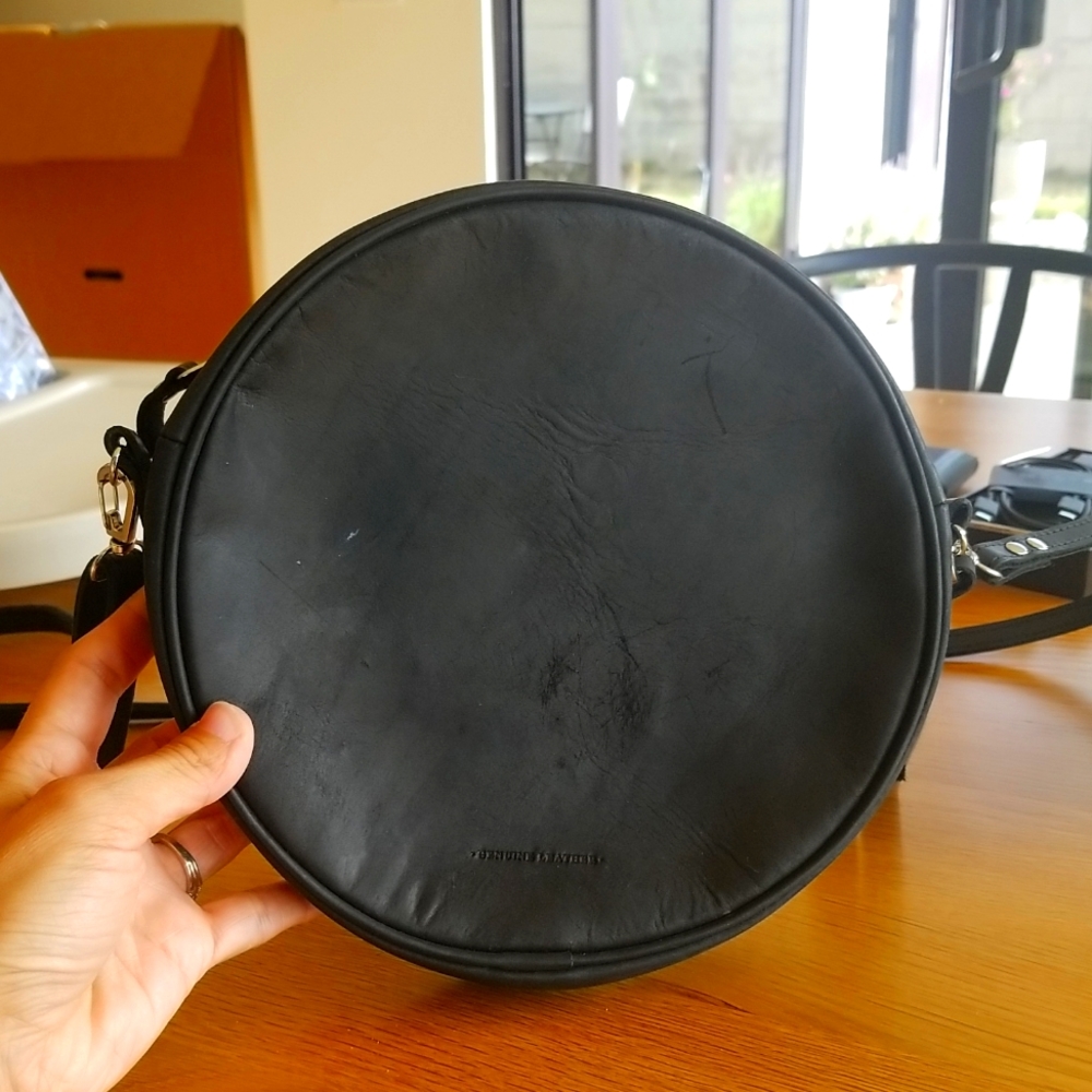 Round Leather Bag, Adjustable Strap - image 1